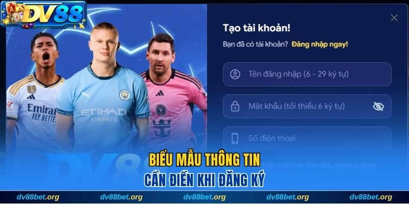 Biểu mẫu thông tin cần điền