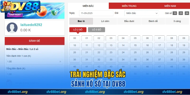 Trải nghiệm đặc sắc sảnh xổ số tại DV88